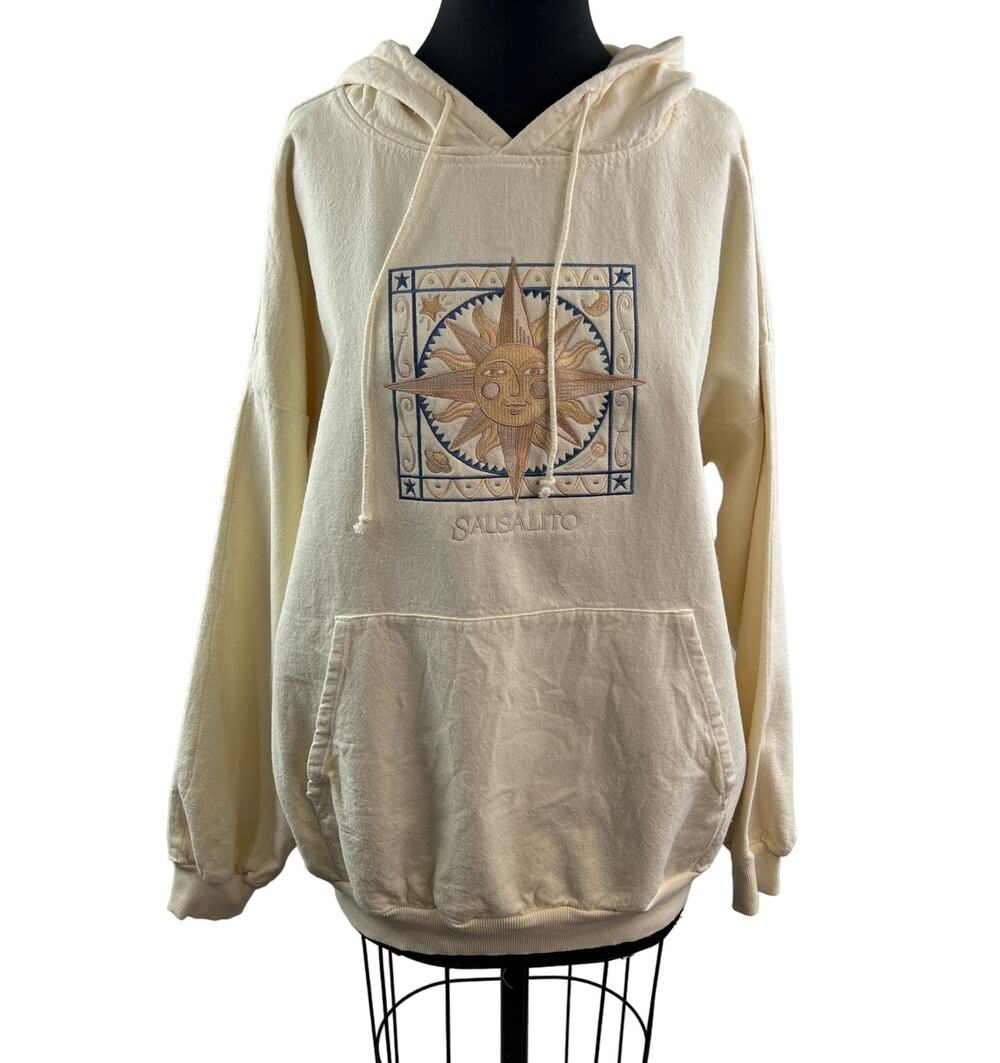 VINTAGE Crazy Shirt Hawaii Beige Hoodie Sausalito Embroidered Size Large L VTG